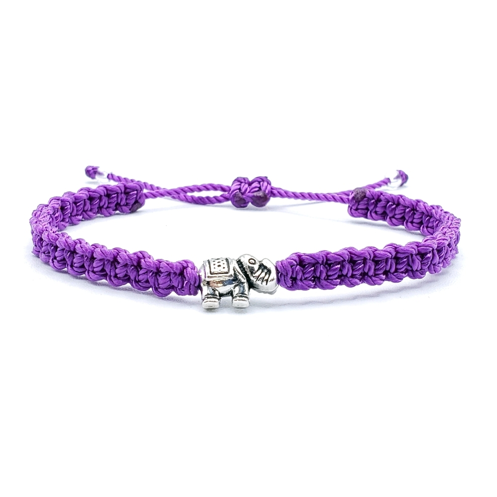 Elephant bracelet -hand-made purple string bracelet, adjustable